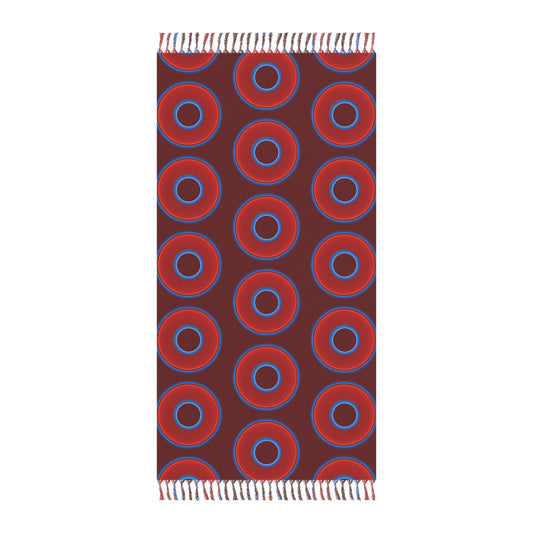 Oversized Lumpy Beach Towel - vivid red donuts w/dark red background