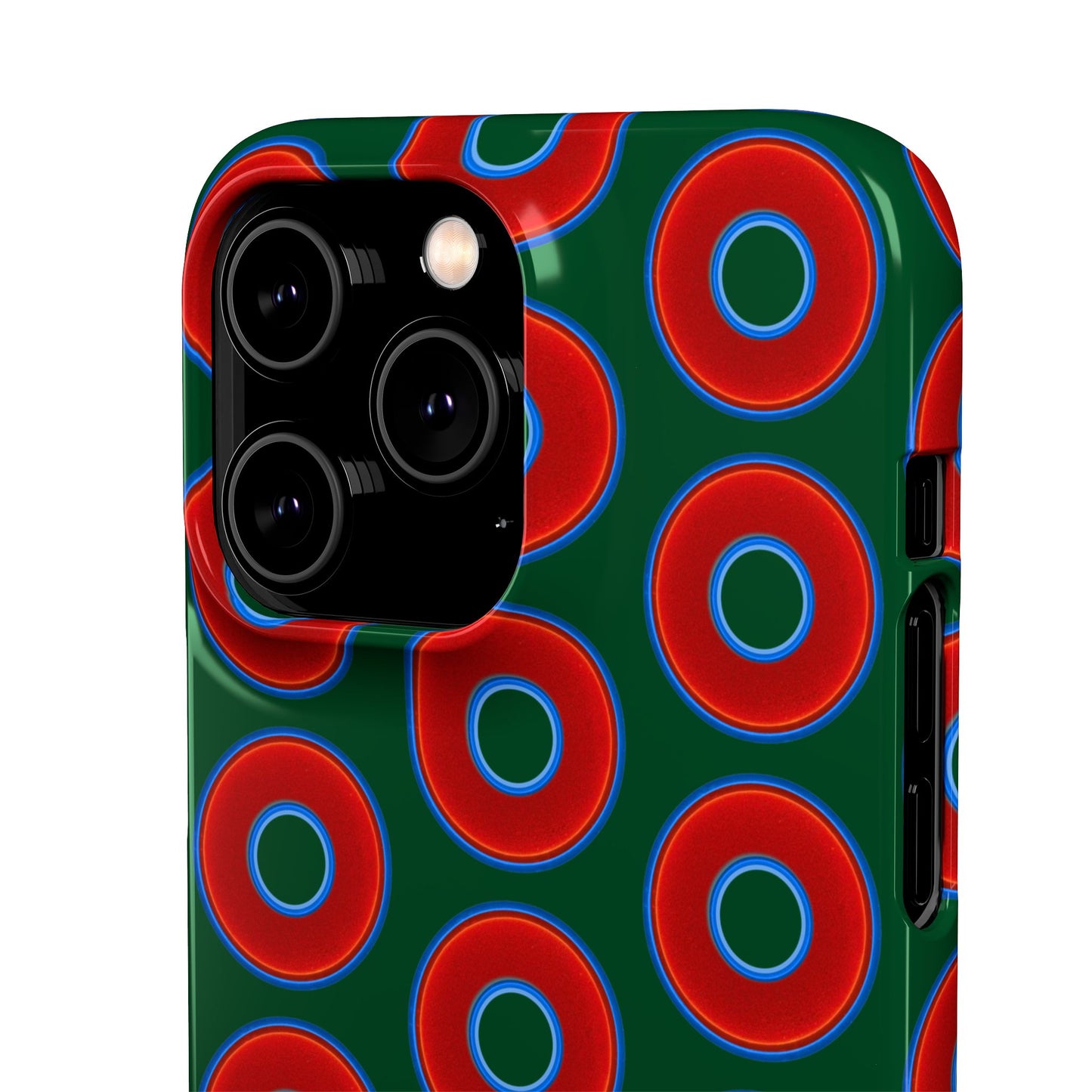 Lumpy Donut Snap Case - red vivid donut print w/deep pond green background
