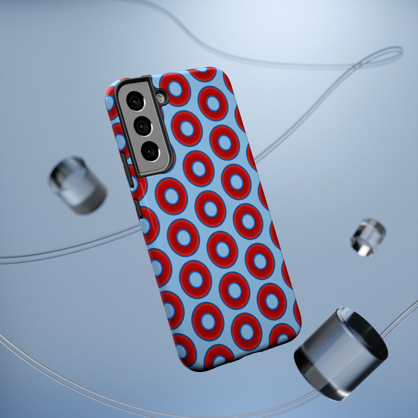 Impact-Resistant Lumpy Donut Case - red vivid donut print w/sky blue background