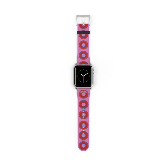 Lumpy Donut Wristband - compatible w/apple watch - red vivid donuts w/light pink background