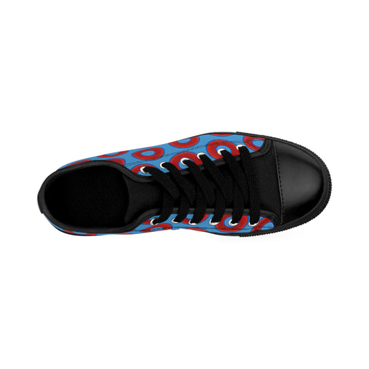 Women's Cushiony Convectors - Low Top - large red vivid donut print w/light steel blue background