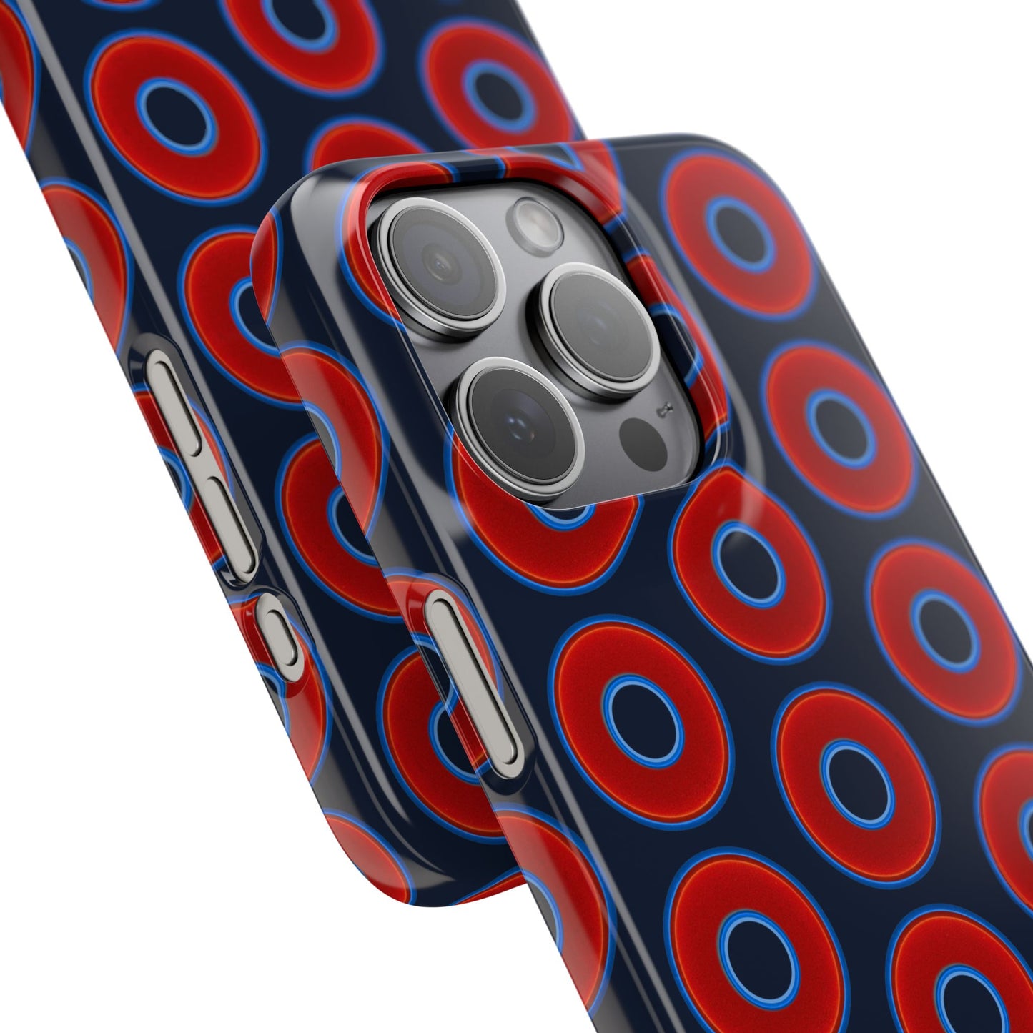 Lumpy Donut Snap Case - red vivid donut print w/midnight teal blue background