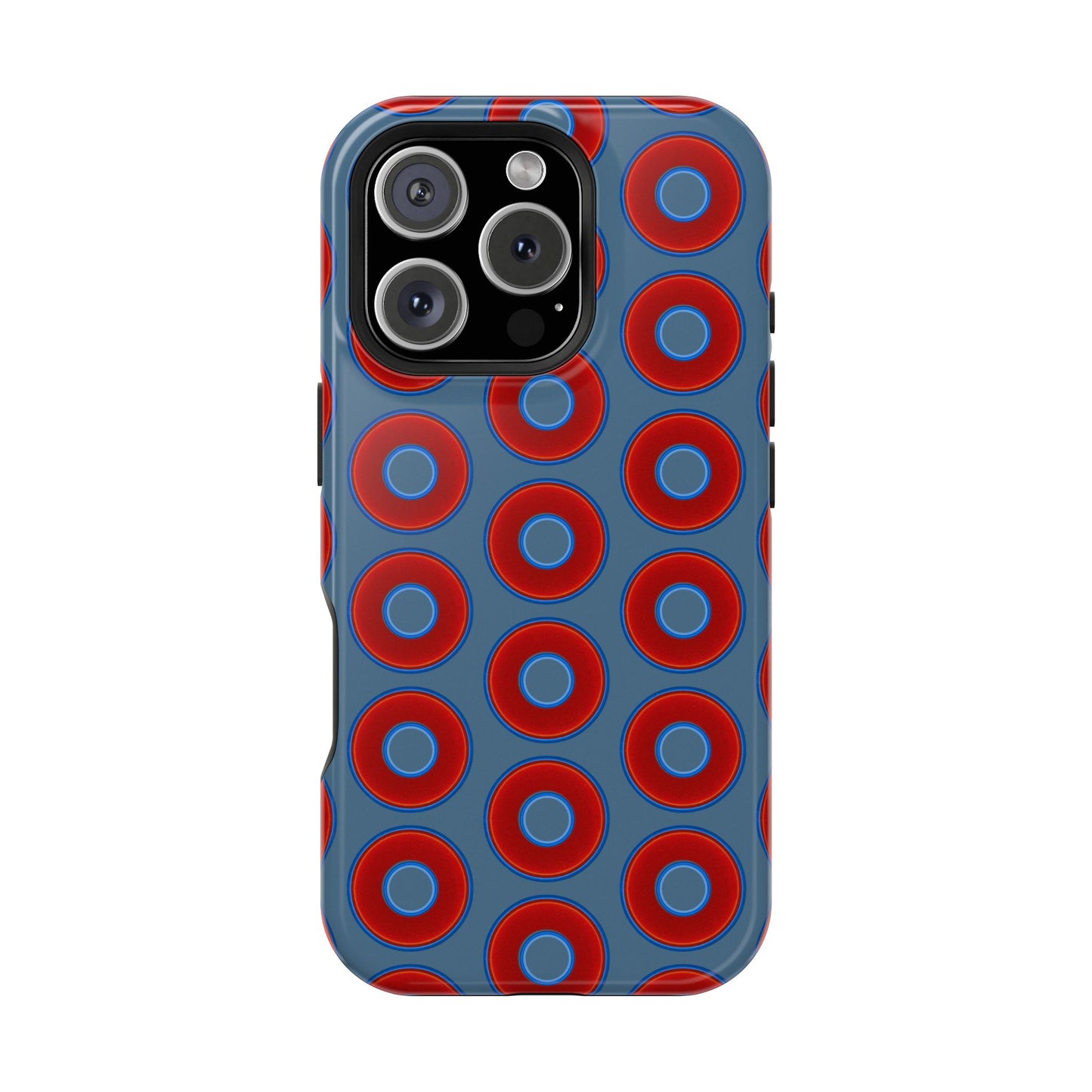 Impact-Resistant Lumpy Donut Case - red vivid donut print w/steel blue background