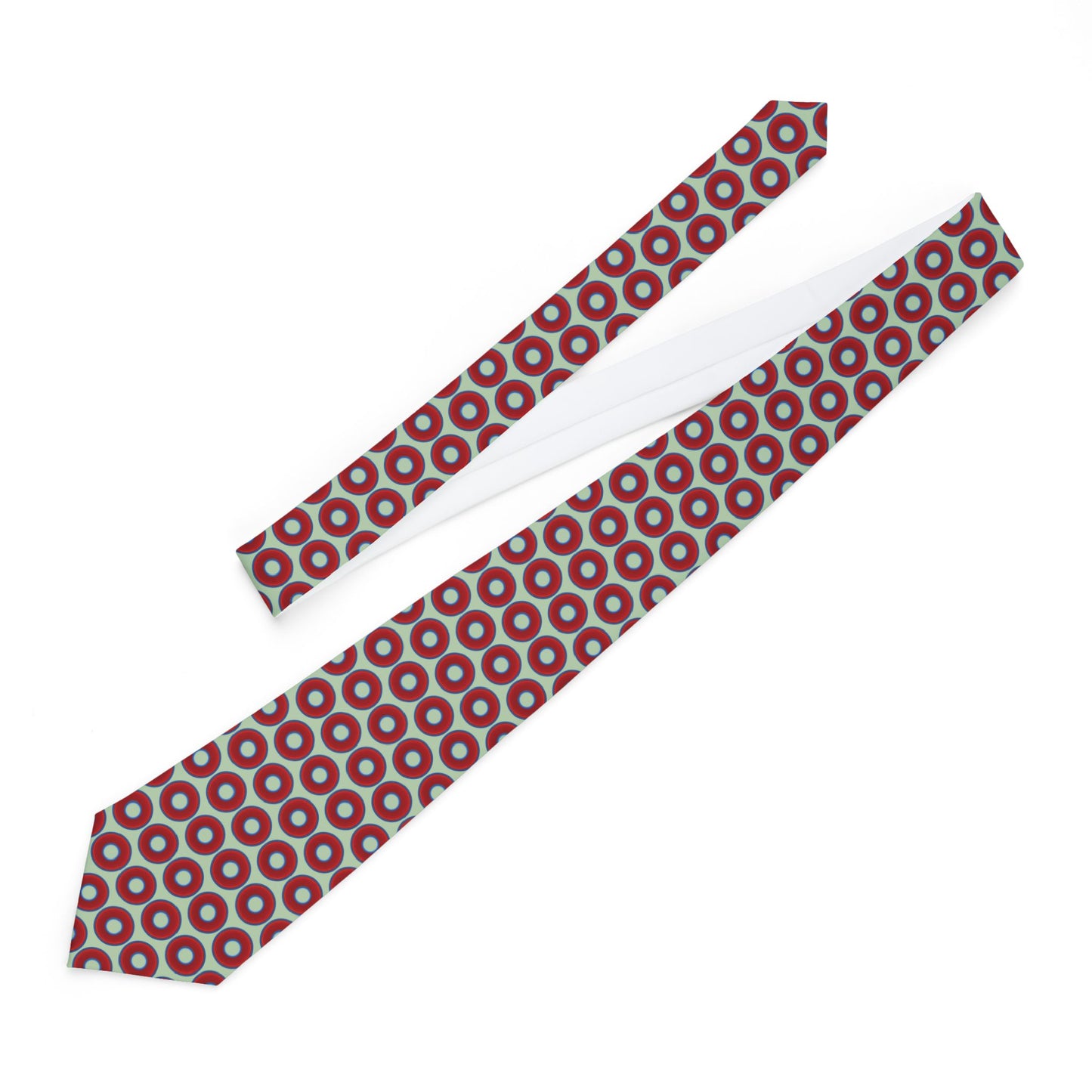 The Lumpy Necktie - vivid red donut print w/seafoam green background