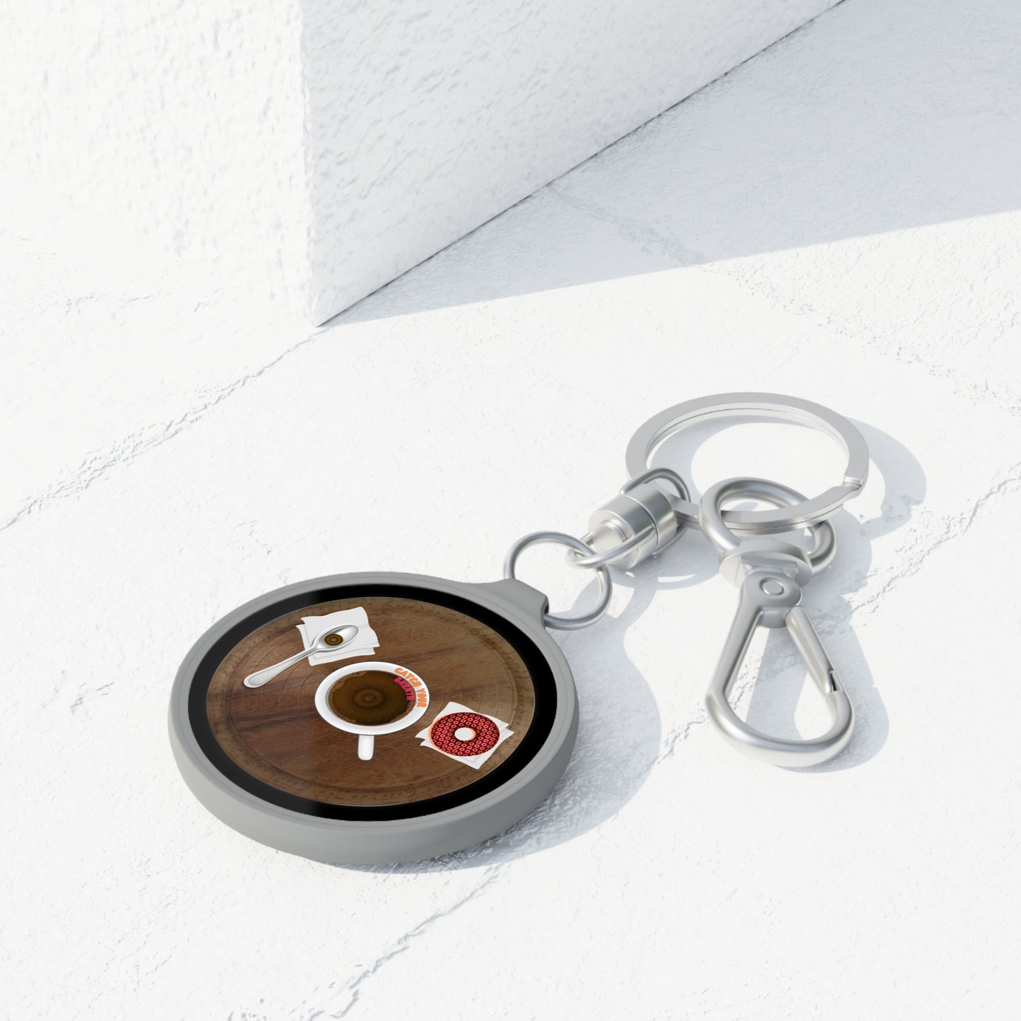 Lumpy Donut Keychain - "Coffee with my Donuts" - series 1.0 - wooden donut