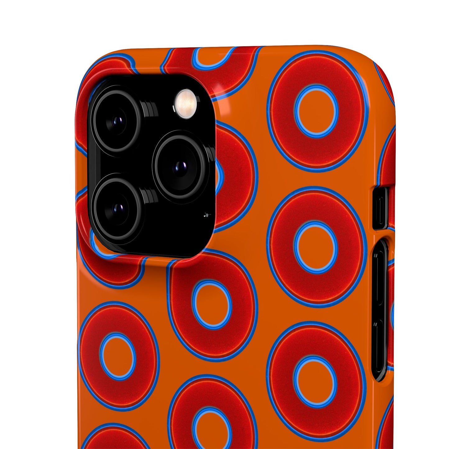 Lumpy Donut Snap Case - red vivid donut print w/dark orange background