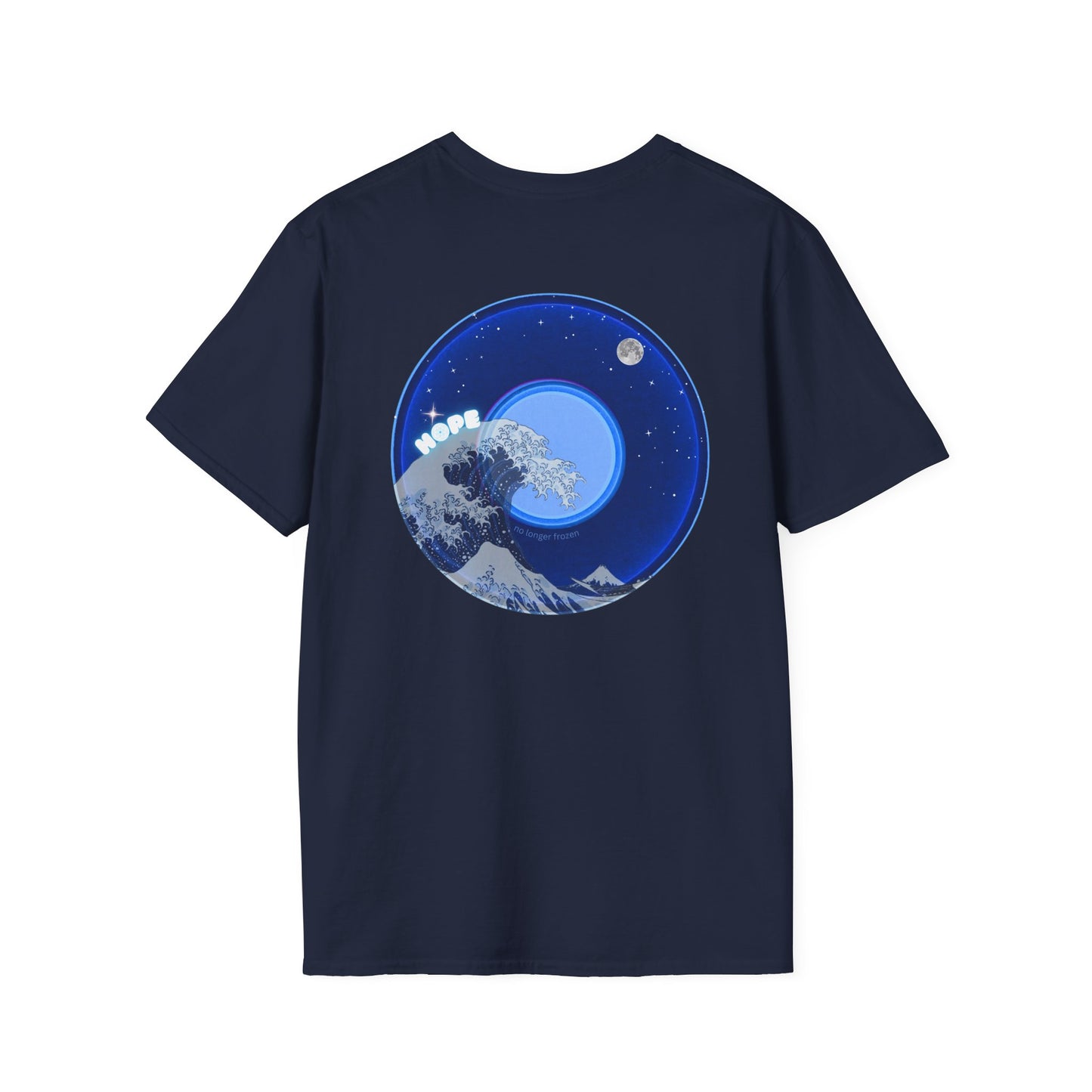 Classic Donut Tee - Unisex Soft-Style - "The Hopeful Waving Donut" - variant 2 - vivid blue donut