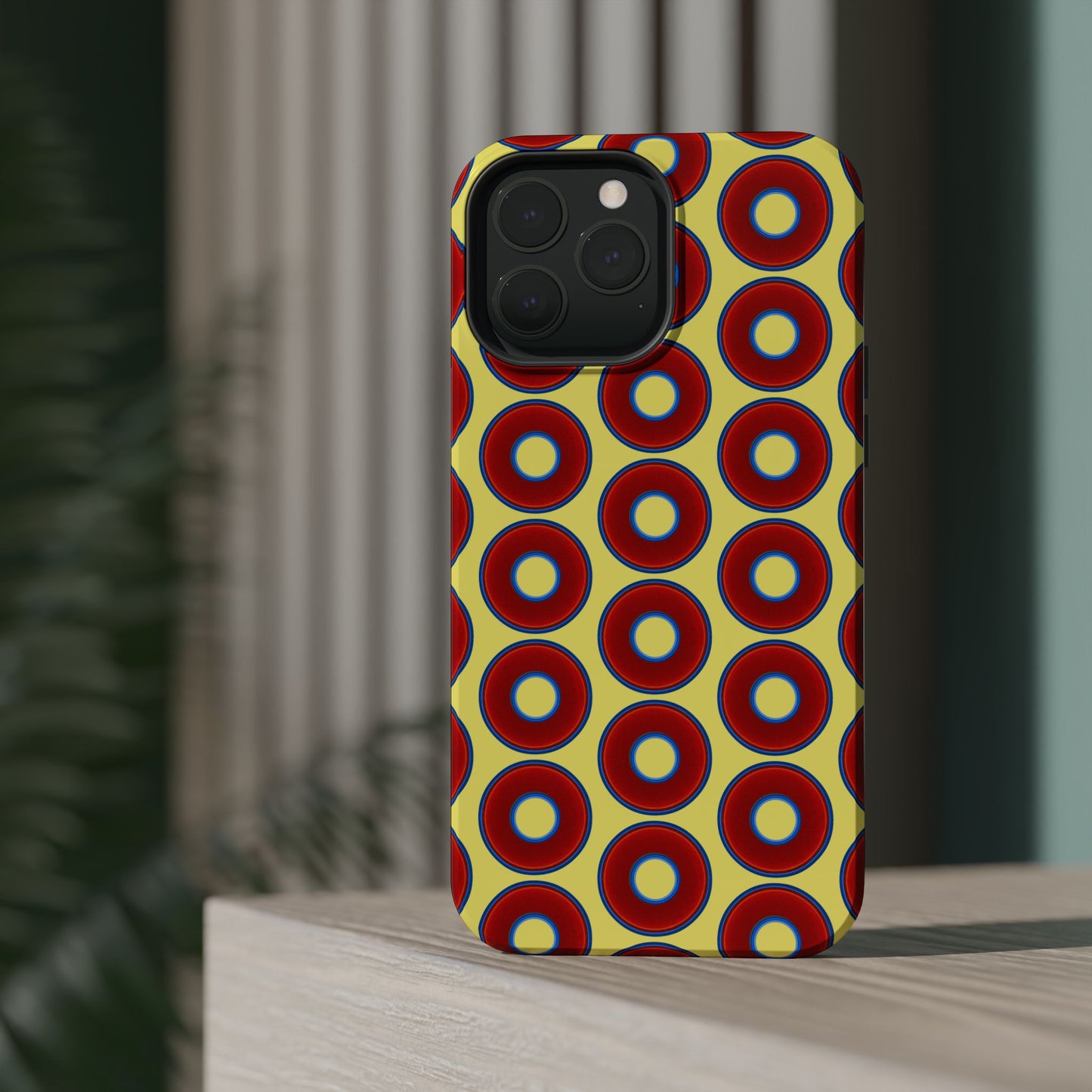 Magnetic Tough Donut Case - red vivid donut print w/yellow background