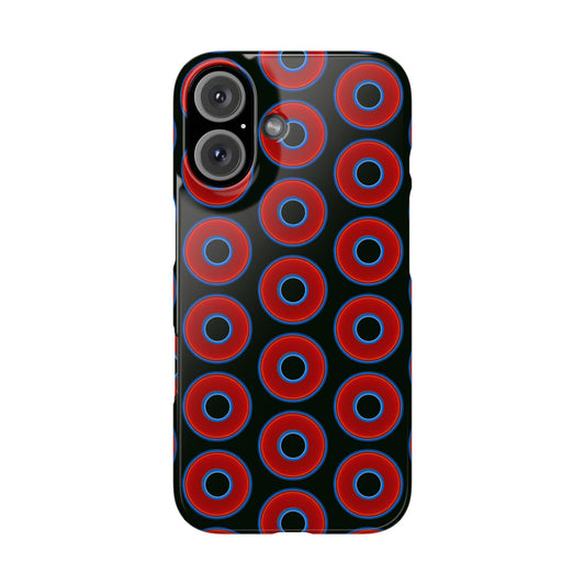Lumpy Donut Snap Case - red vivid donut print w/midnight moss green background