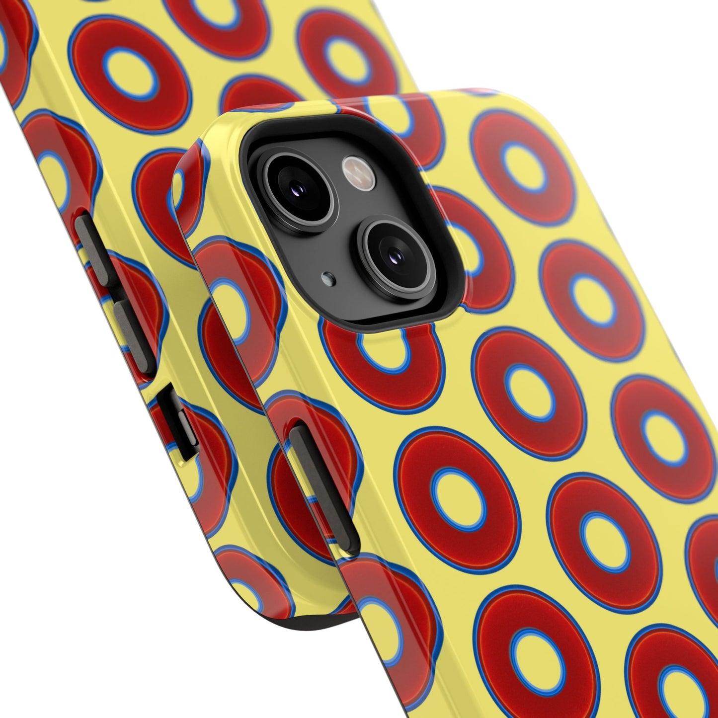 Impact-Resistant Lumpy Donut Case - red vivid donut print w/yellow background