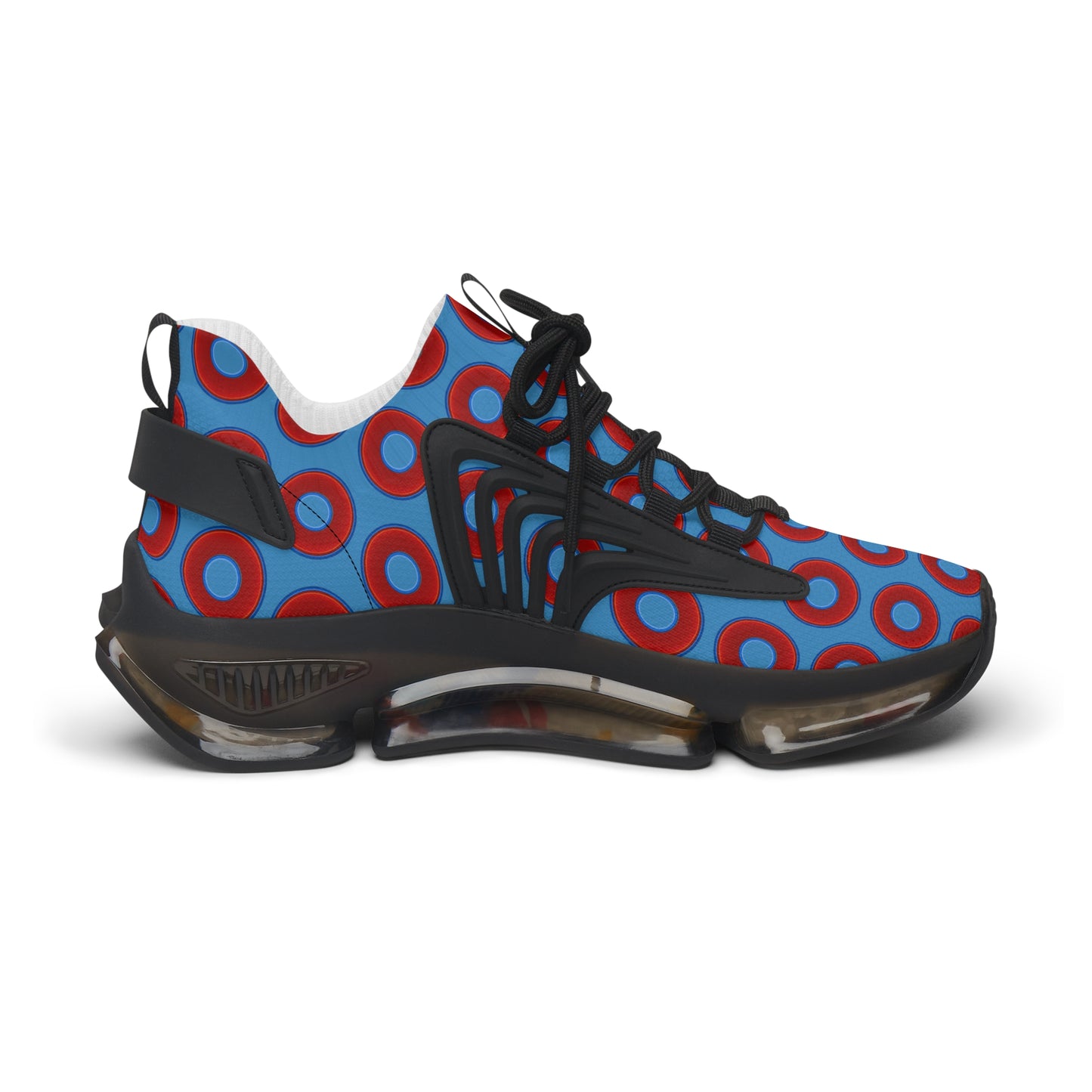Women's Donut Kicks - red vivid donut print w/light steel blue background