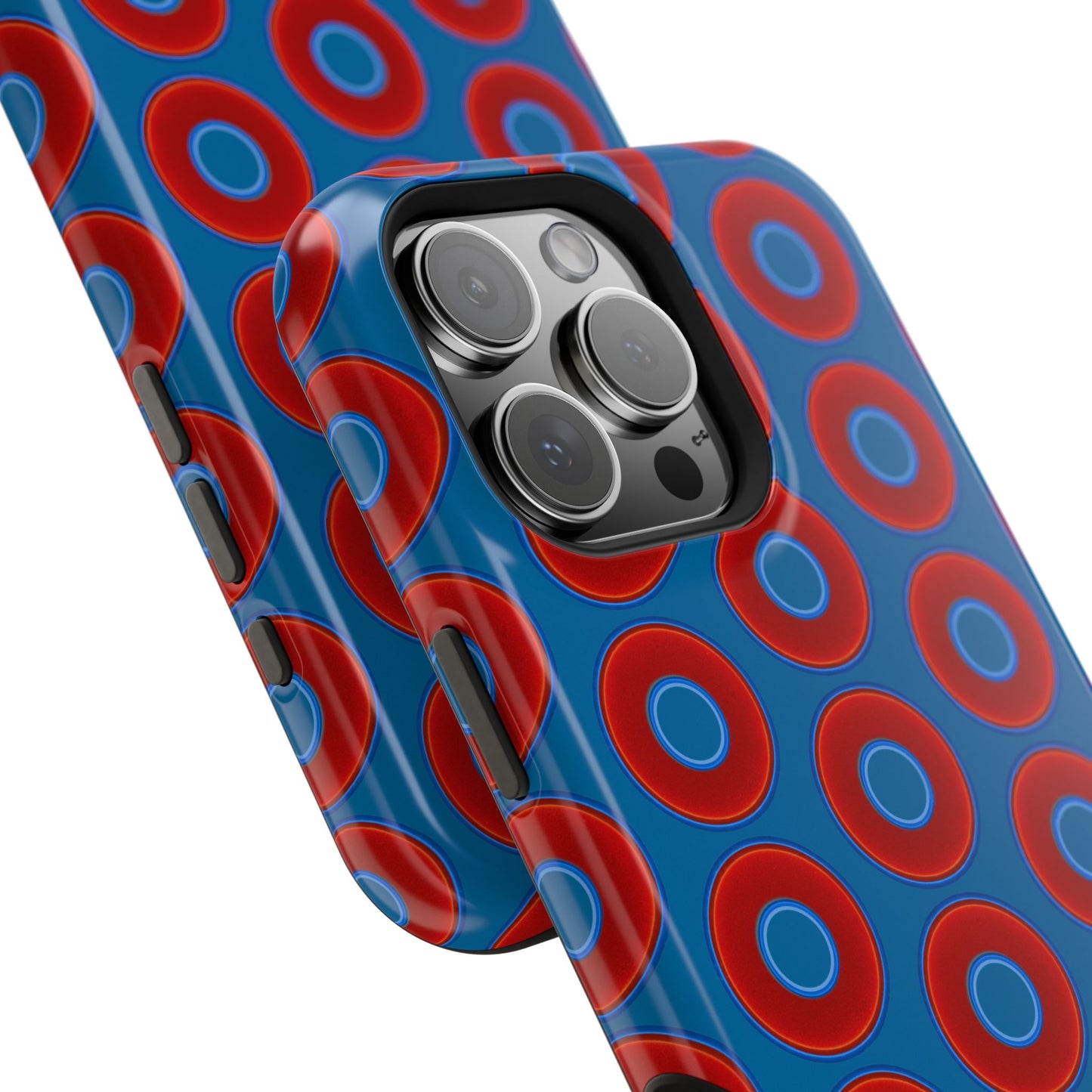 Magnetic Tough Donut Case - red vivid donut print w/wavy navy blue background