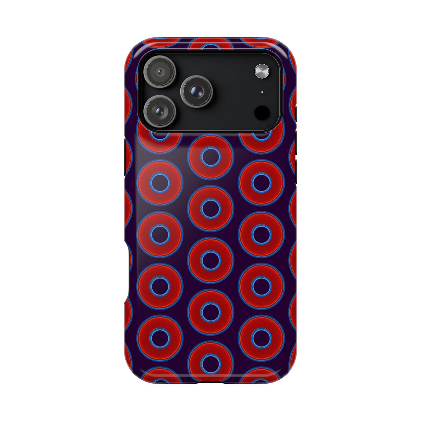 Impact-Resistant Lumpy Donut Case - red vivid donut print w/midnight purple background