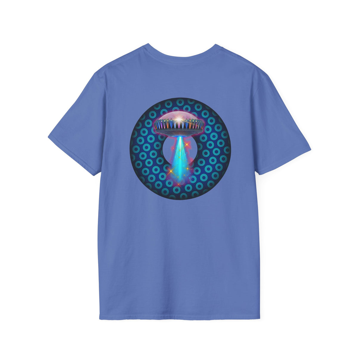 Classic Donut Tee - Unisex Soft-Style - "Donuts now Served on the Mothership" - series 1.0  - variant 3  - blue/light blue donut
