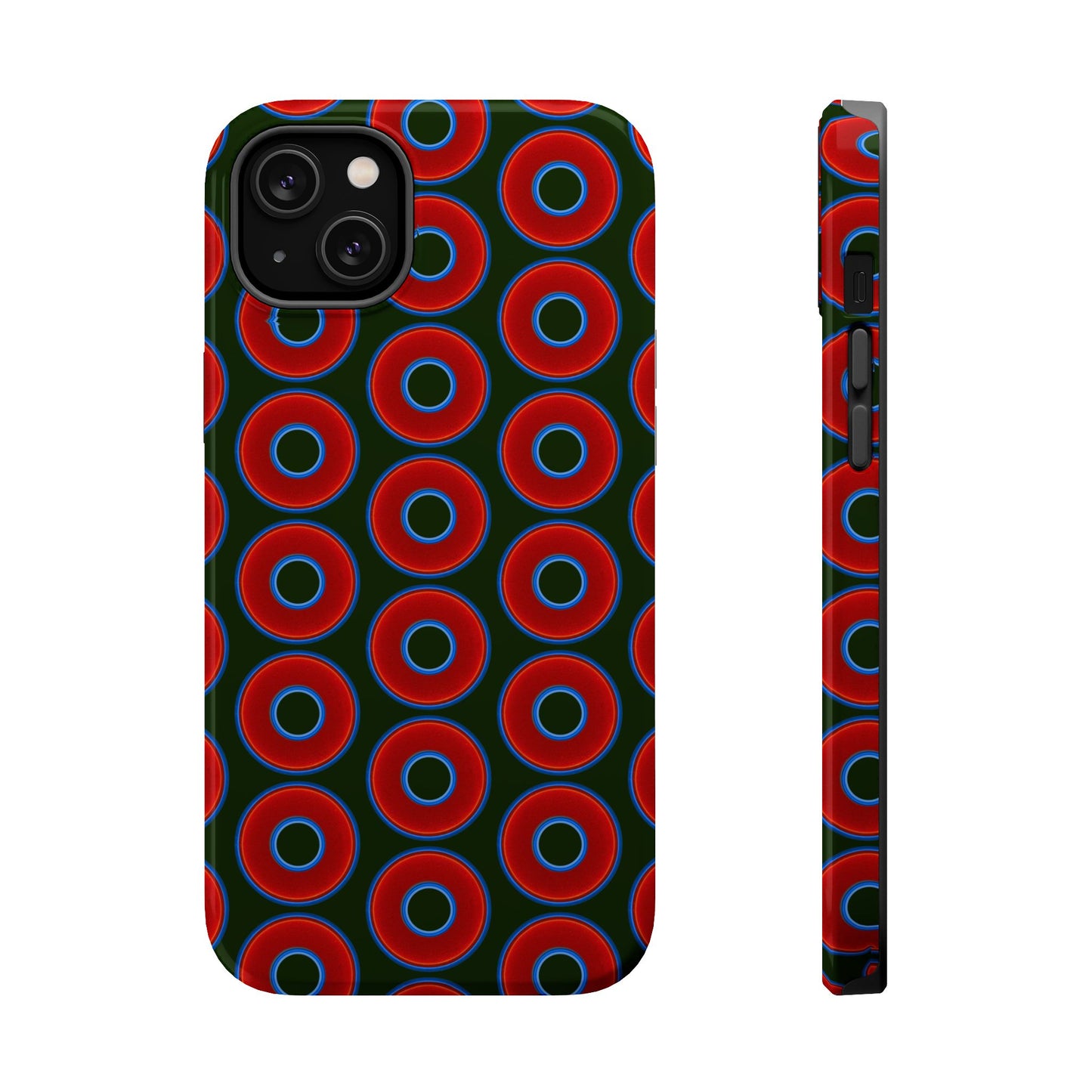 Magnetic Tough Donut Case - red vivid donut print w/deep forest green background