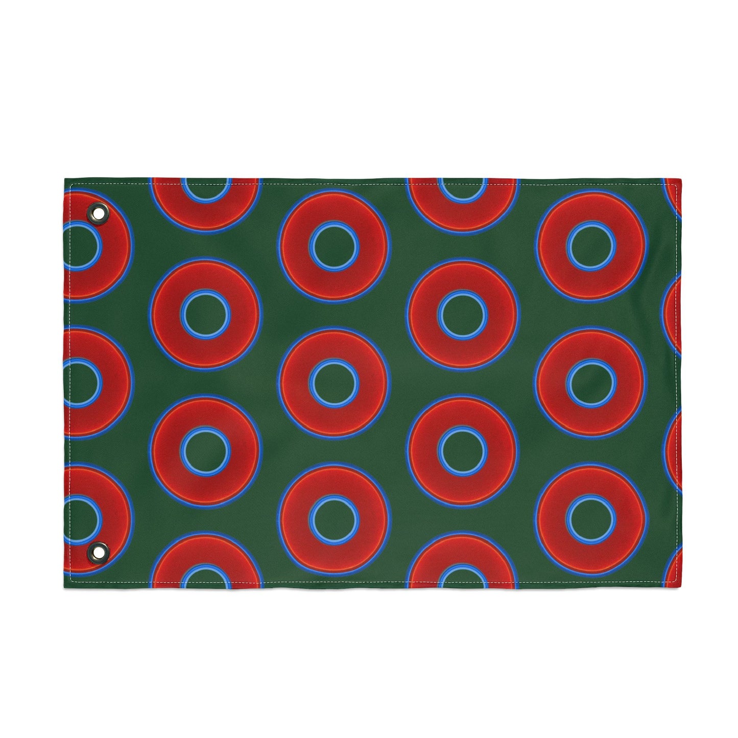 Lumpy Flagpole Sitters - Donut Flags [12" x 18"] - red vivid donut print w/deep pond green background