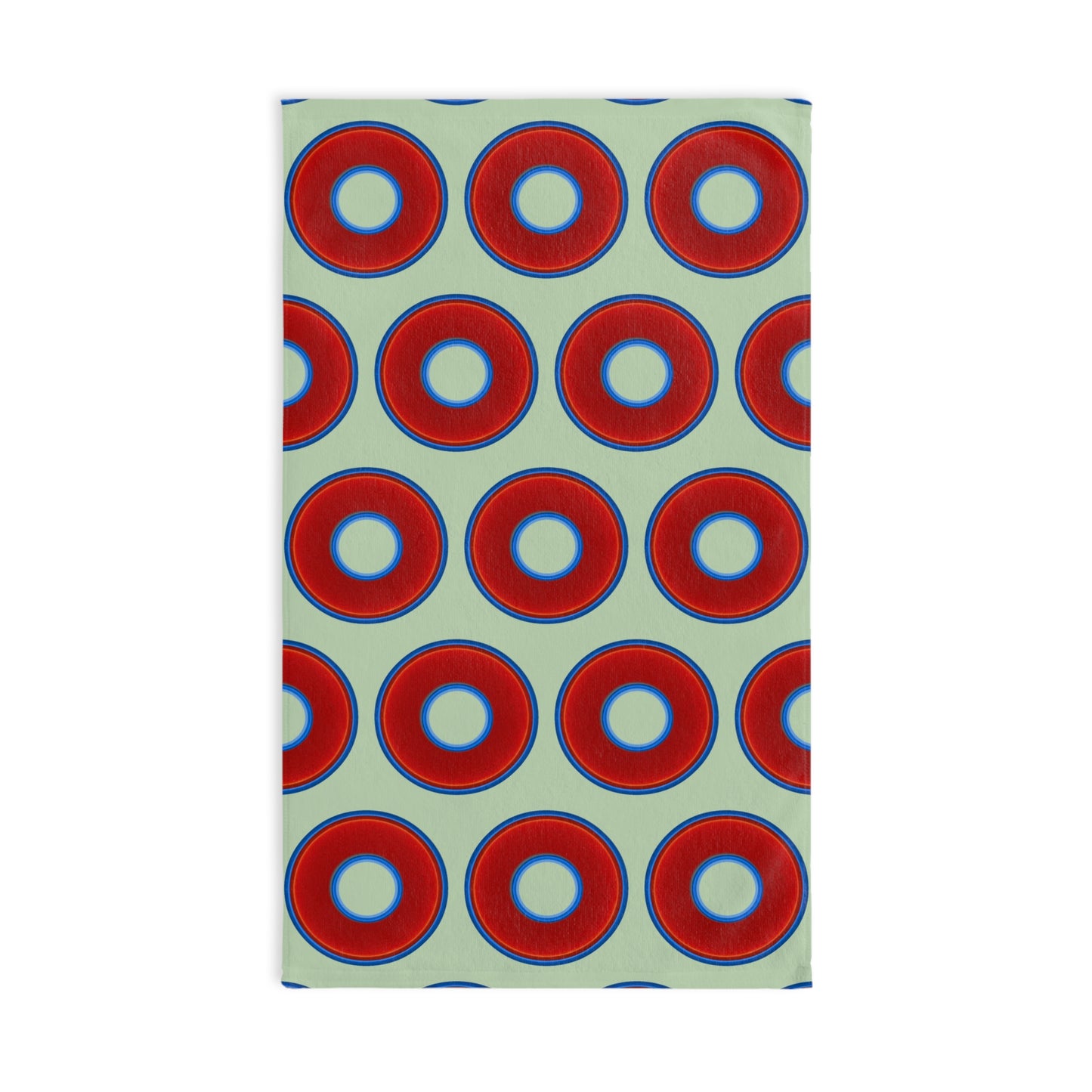 Lumpy Kitchen/Hand Towels - vivid red donuts w/seafoam background