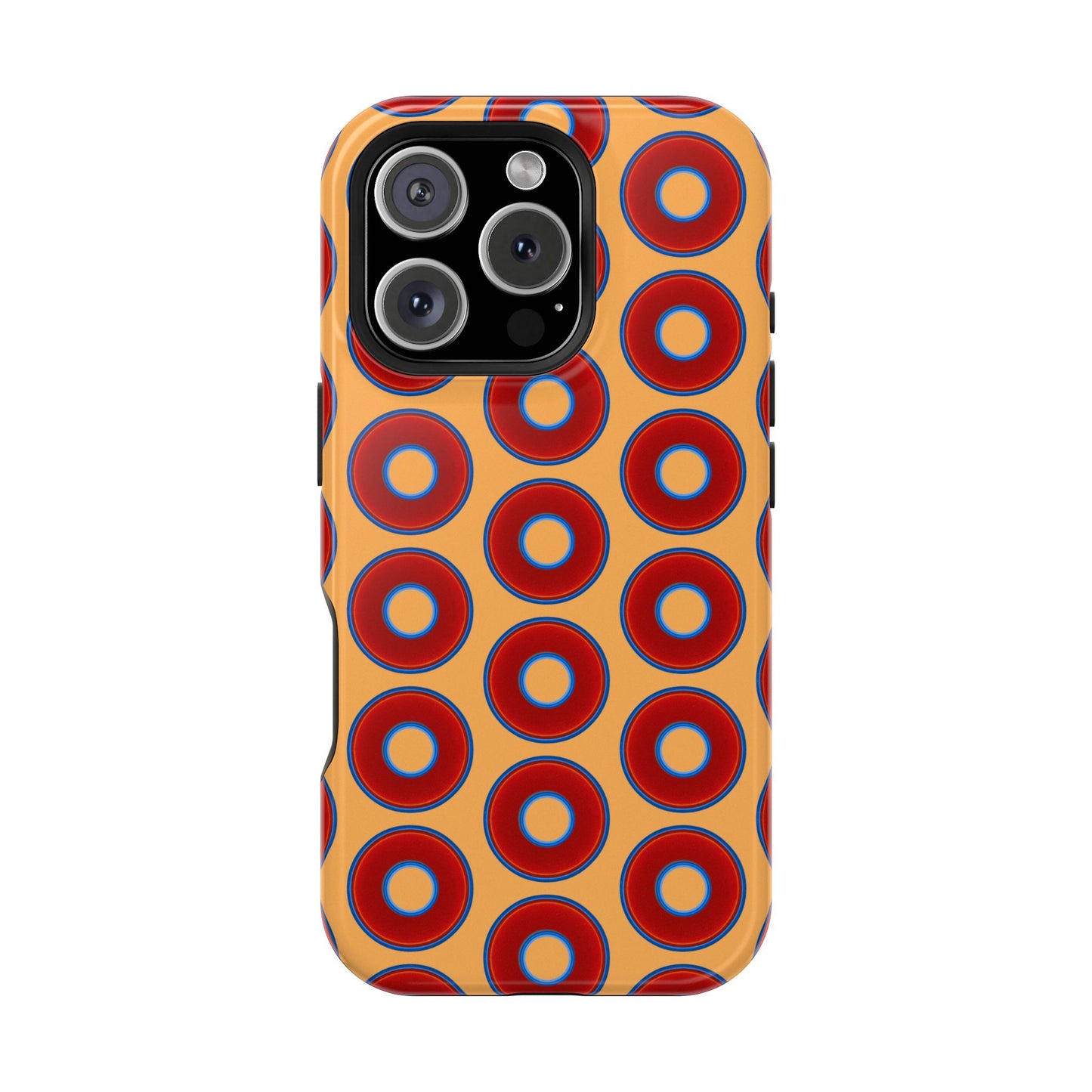 Impact-Resistant Lumpy Donut Case - red vivid donut print w/creamsicle orange background