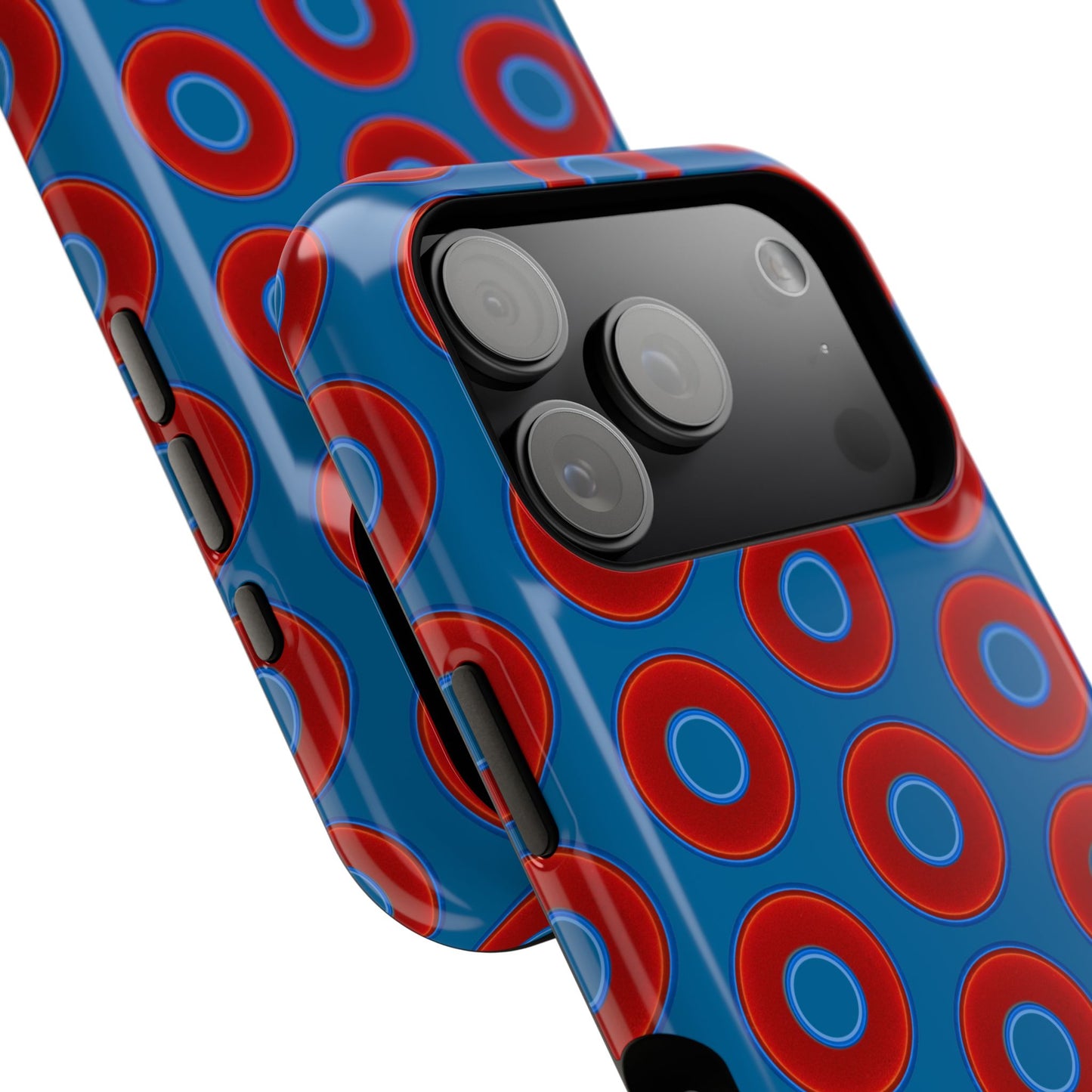 Impact-Resistant Lumpy Donut Case - red vivid donut print w/wavy navy background
