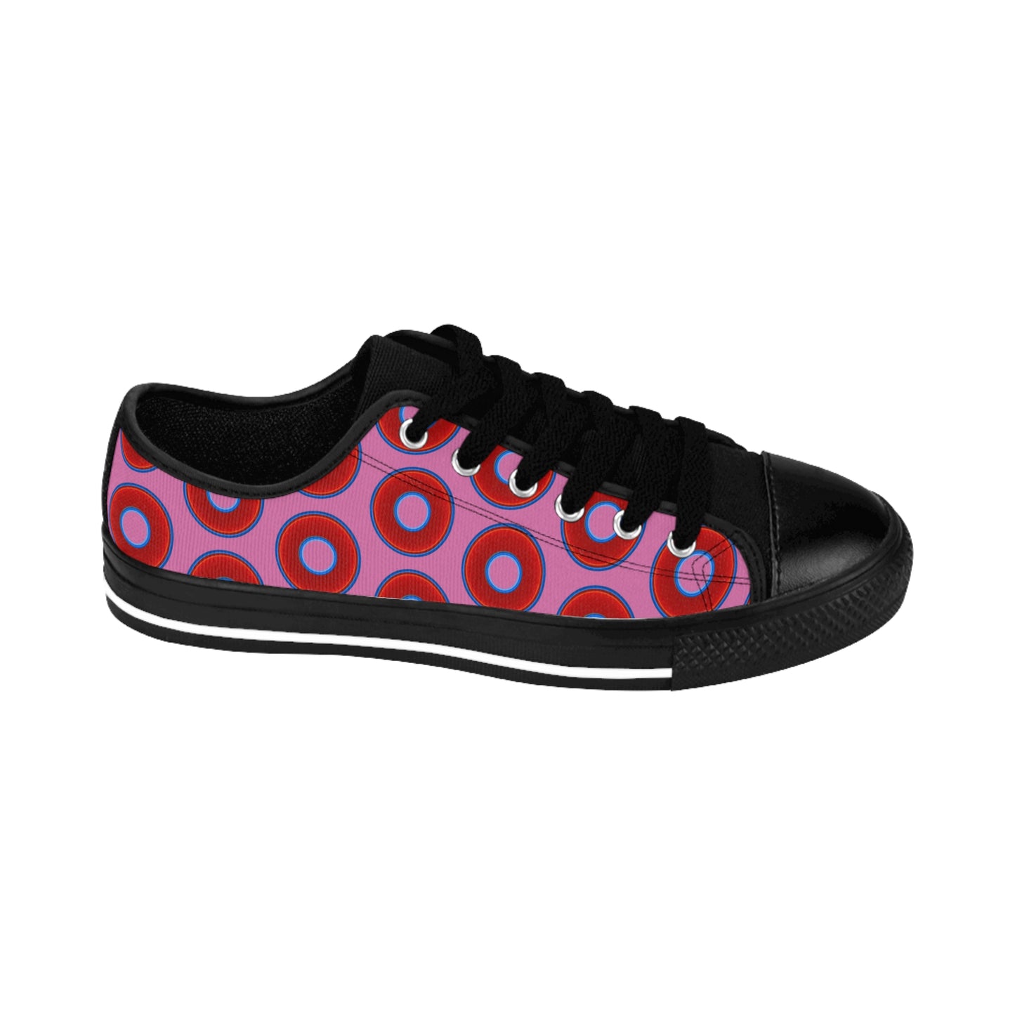 Men's Cushiony Convectors - Low Top - large red vivid donut print w/light pink background