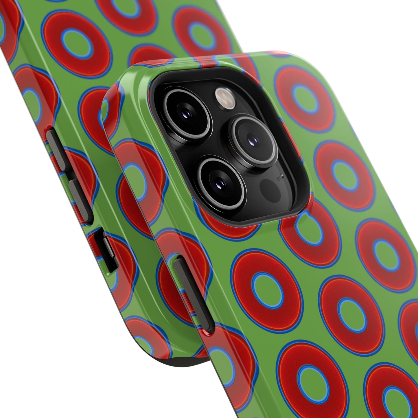 Impact-Resistant Lumpy Donut Case - red vivid donut print w/light green background