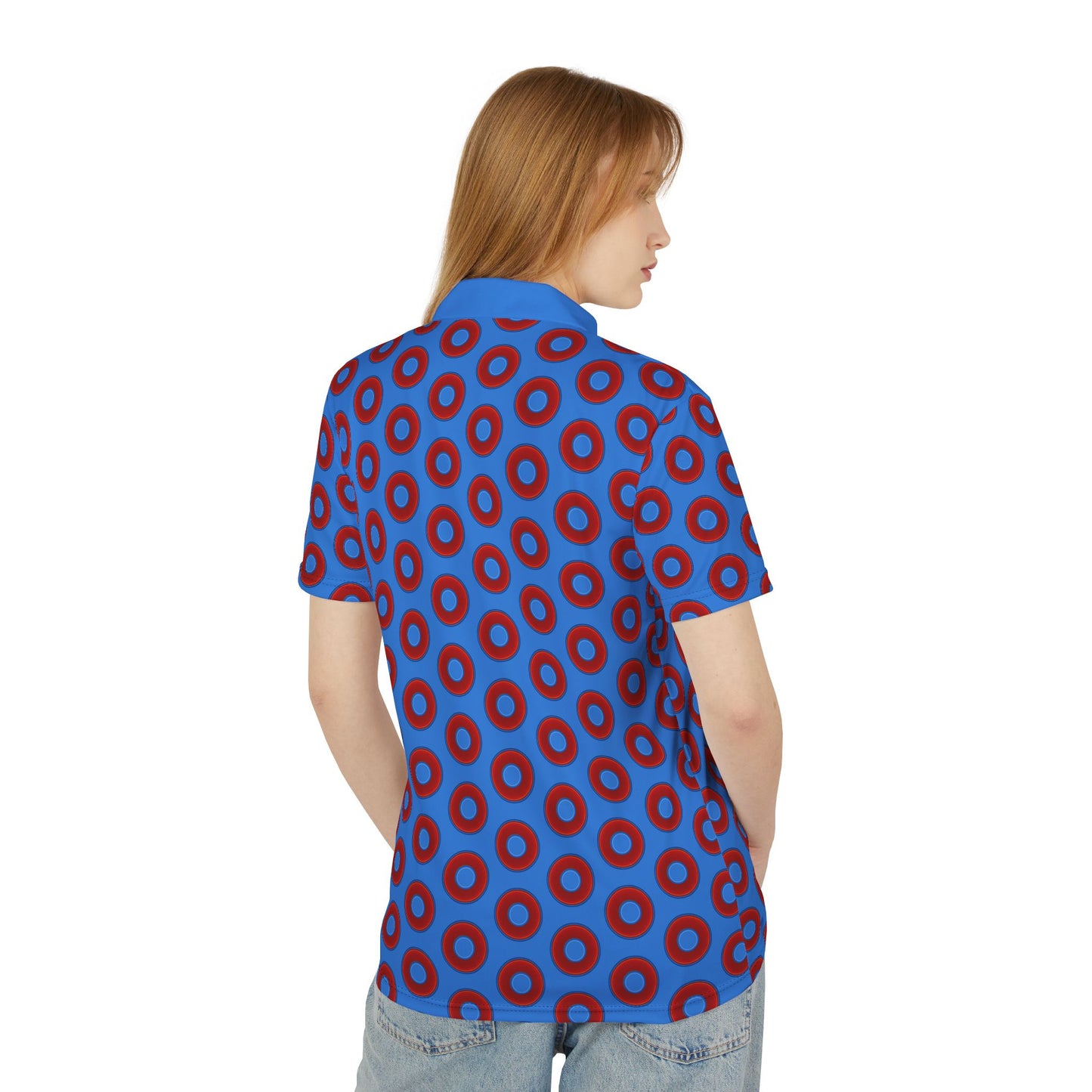 Donut Polo - vivid donut print w/light royal blue background [unisex]