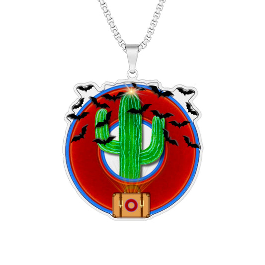 Lump's Heady Donut Necklace - 1" x 1" Stainless Steel Pendant - "Raoul Duke's Sinfully Delicious Donut" - vivid red/blue donut