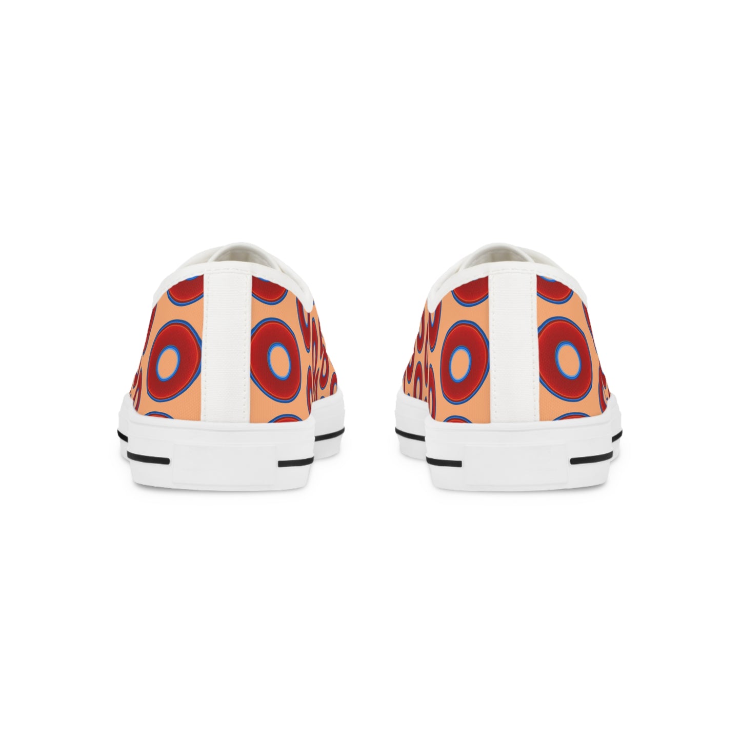 Men's - Low Top Chuck Taylors - large vivid red donut print w/peach background