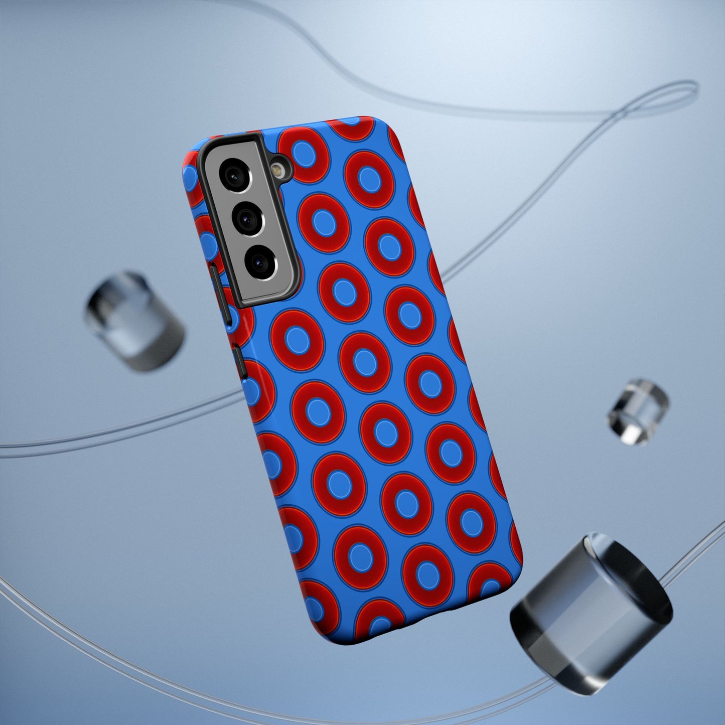 Impact-Resistant Lumpy Donut Case - red vivid donut print w/light royal blue background