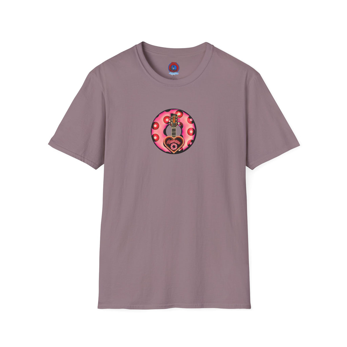 Classic Donut Tee - Unisex Soft-Style - "Would You Be My Donut?" - paradoxical faded magenta/red donut - variant 1