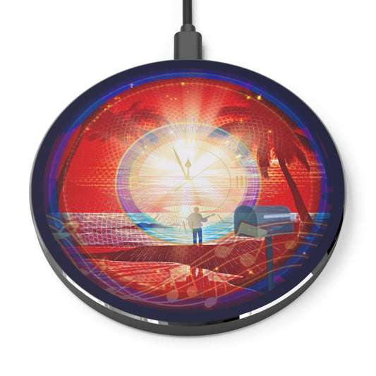 The Flow - Wireless Lumpy Donut Chargers - "Velvet Cake Wireless Donut Charger?" - rustic red pic donut w/midnight blue background