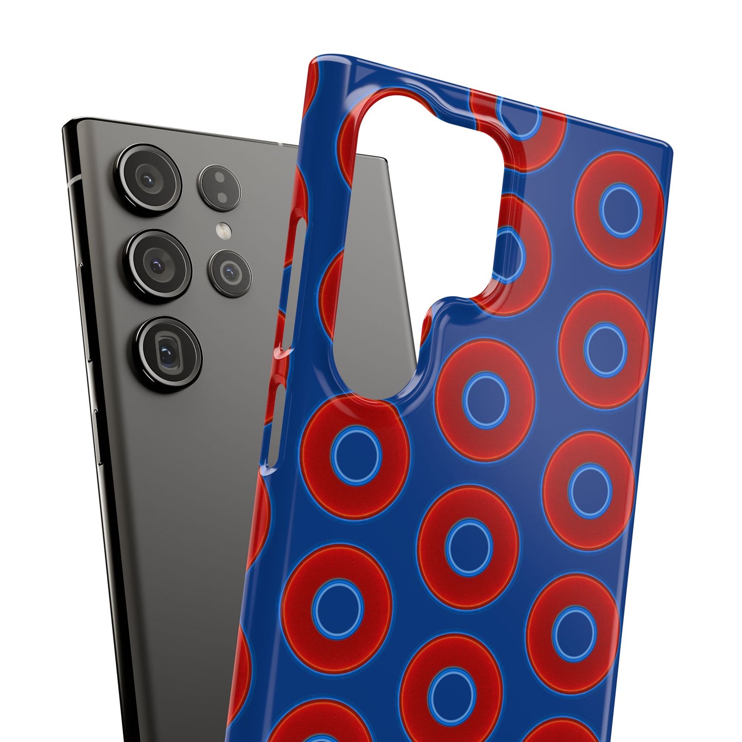 Lumpy Donut Snap Case - red vivid donut print w/dark blue background