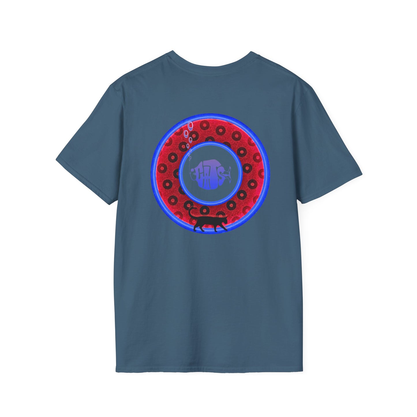 Classic Donut Tee - Unisex Soft-Style - "Cats: The Donut" - paradoxical red/blue widemouthed donut - variant 3