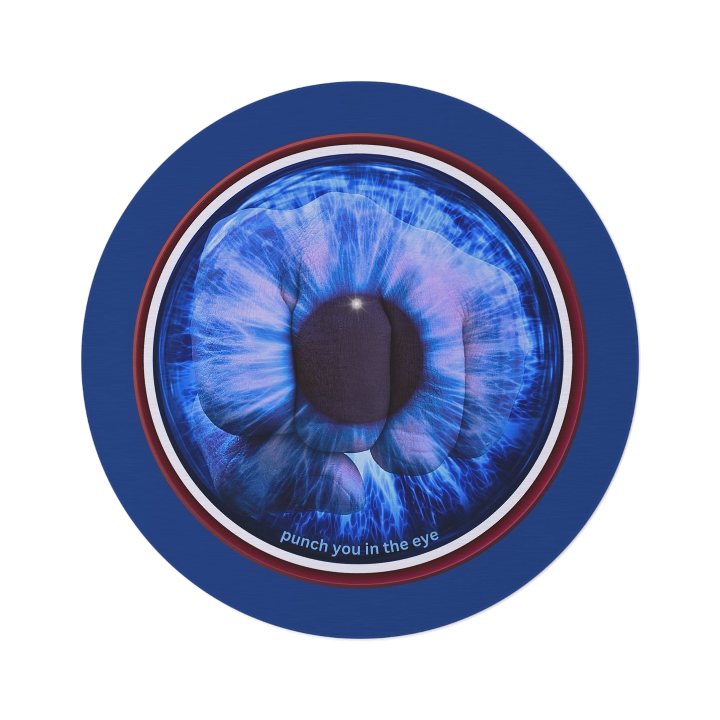 Round Room - 5 ft x 5 ft Lumpy Donut Rug - "Wilson's Eyesore of a Donut Rug" - blue/red idonut w/dark blue background - variant 2