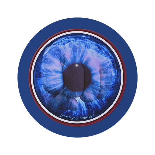 Round Room - 5 ft x 5 ft Lumpy Donut Rug - "Wilson's Eyesore of a Donut Rug" - blue/red idonut w/dark blue background - variant 2