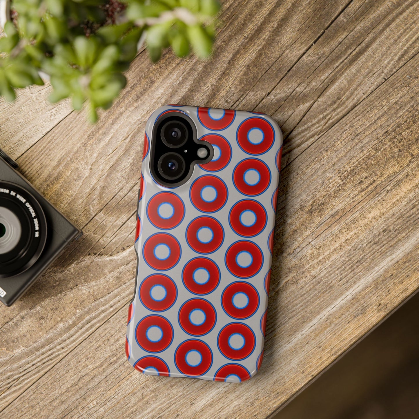 Magnetic Tough Donut Case - red vivid donut print w/light gray background