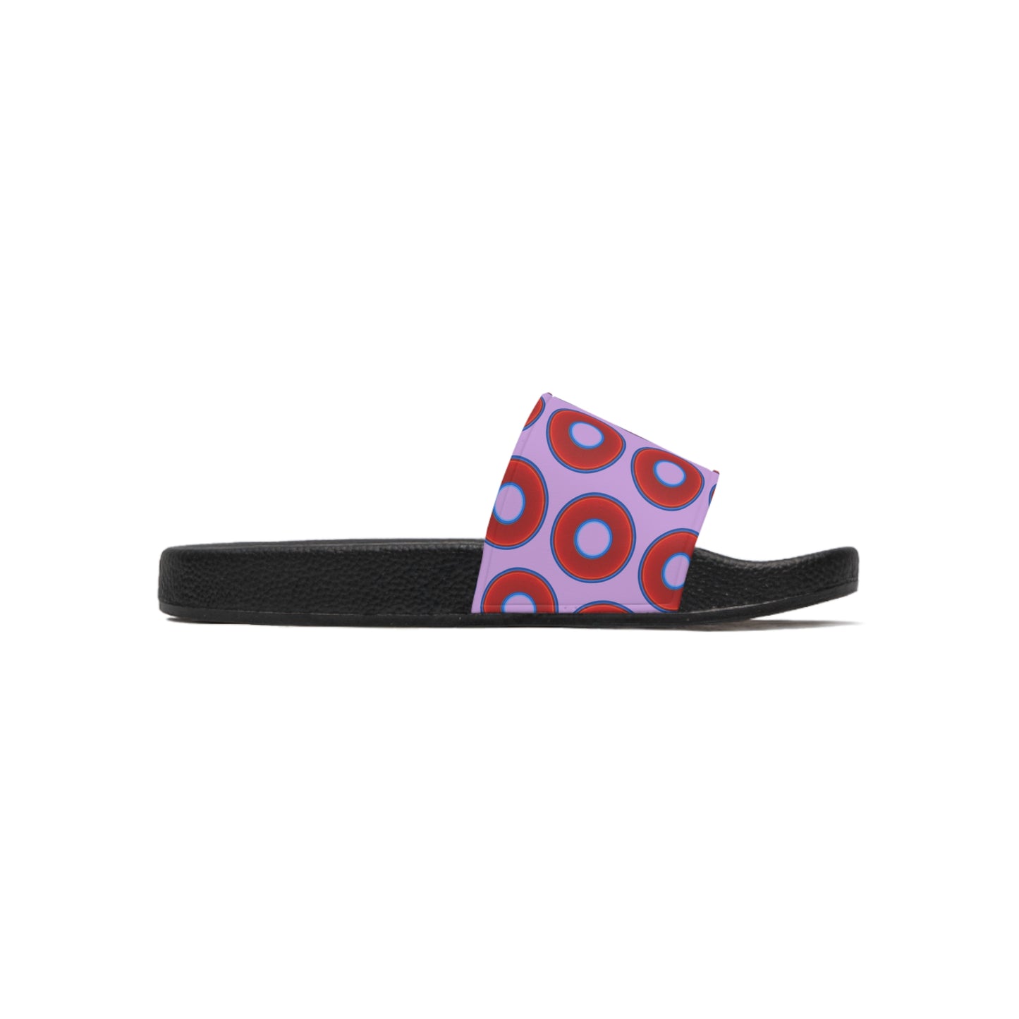 Men's Lumpy Sandals - slip-ons - red vivid donuts w/wisteria purple background