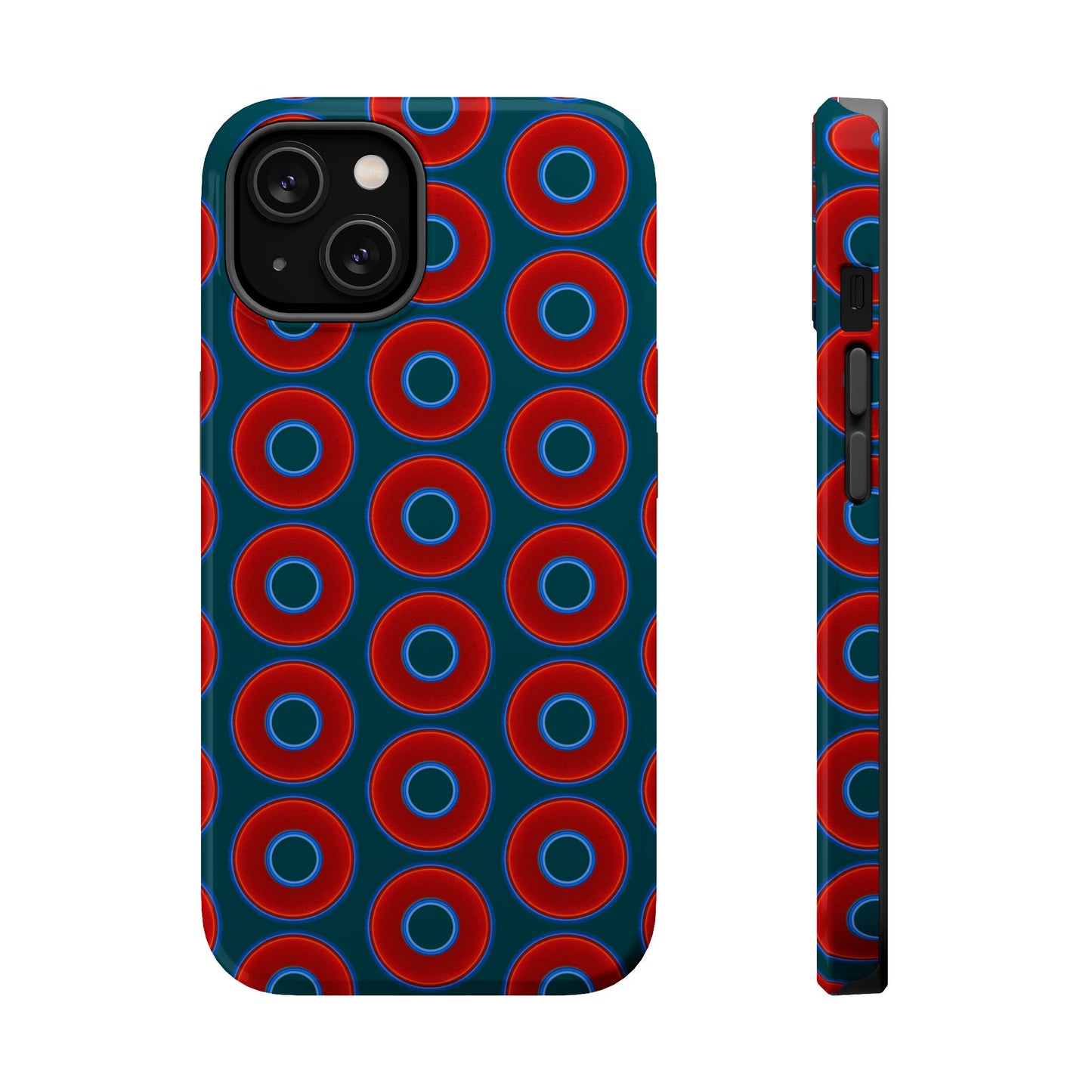 Magnetic Tough Donut Case - red vivid donut print w/midnight green background