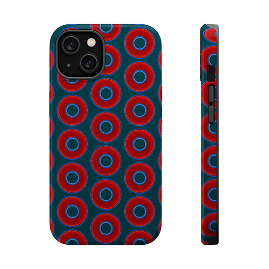 Magnetic Tough Donut Case - red vivid donut print w/midnight green background