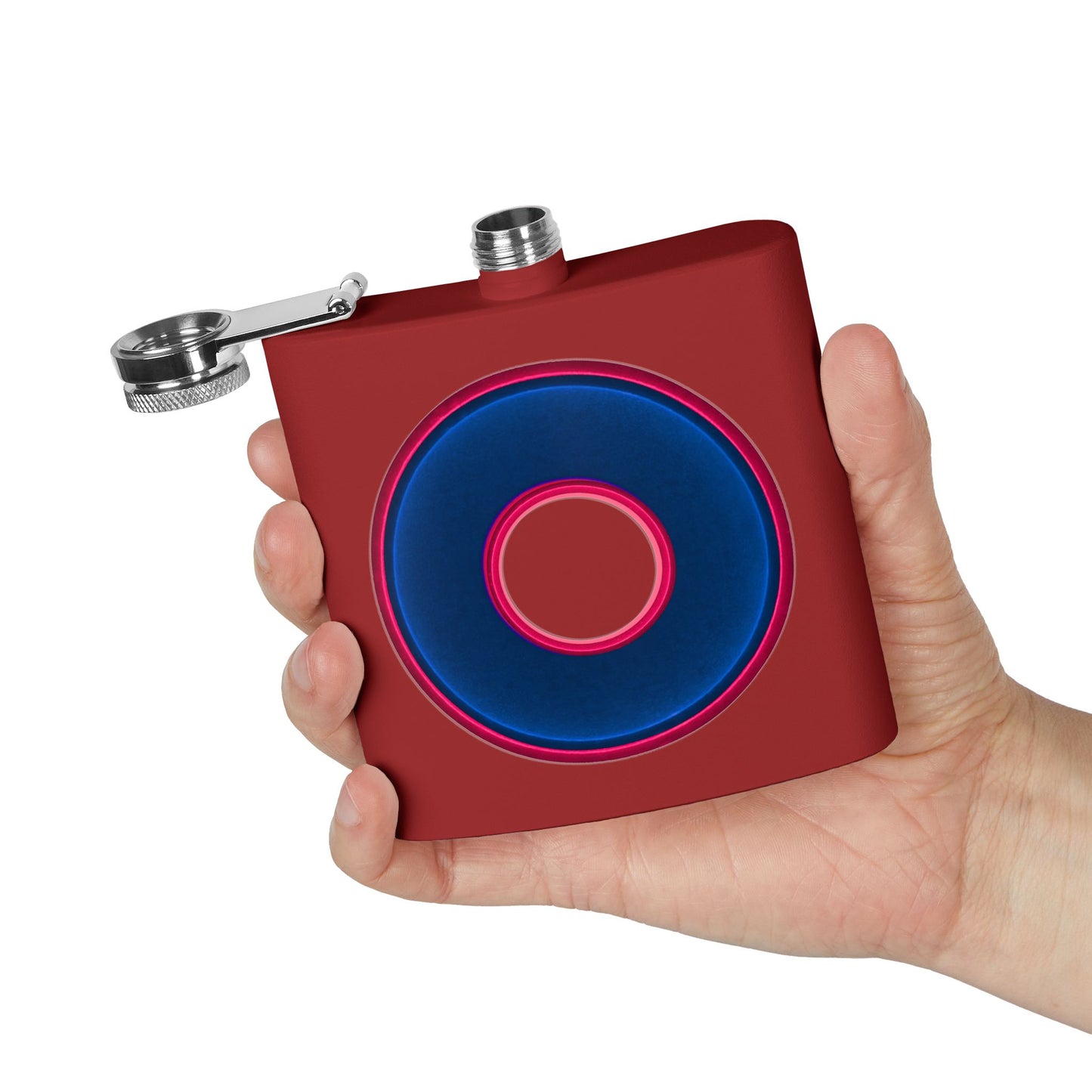 Lump's Donut Flask 6 oz - Vivid dark blue/red donut - [*w/your choice of 6 backgrounds]