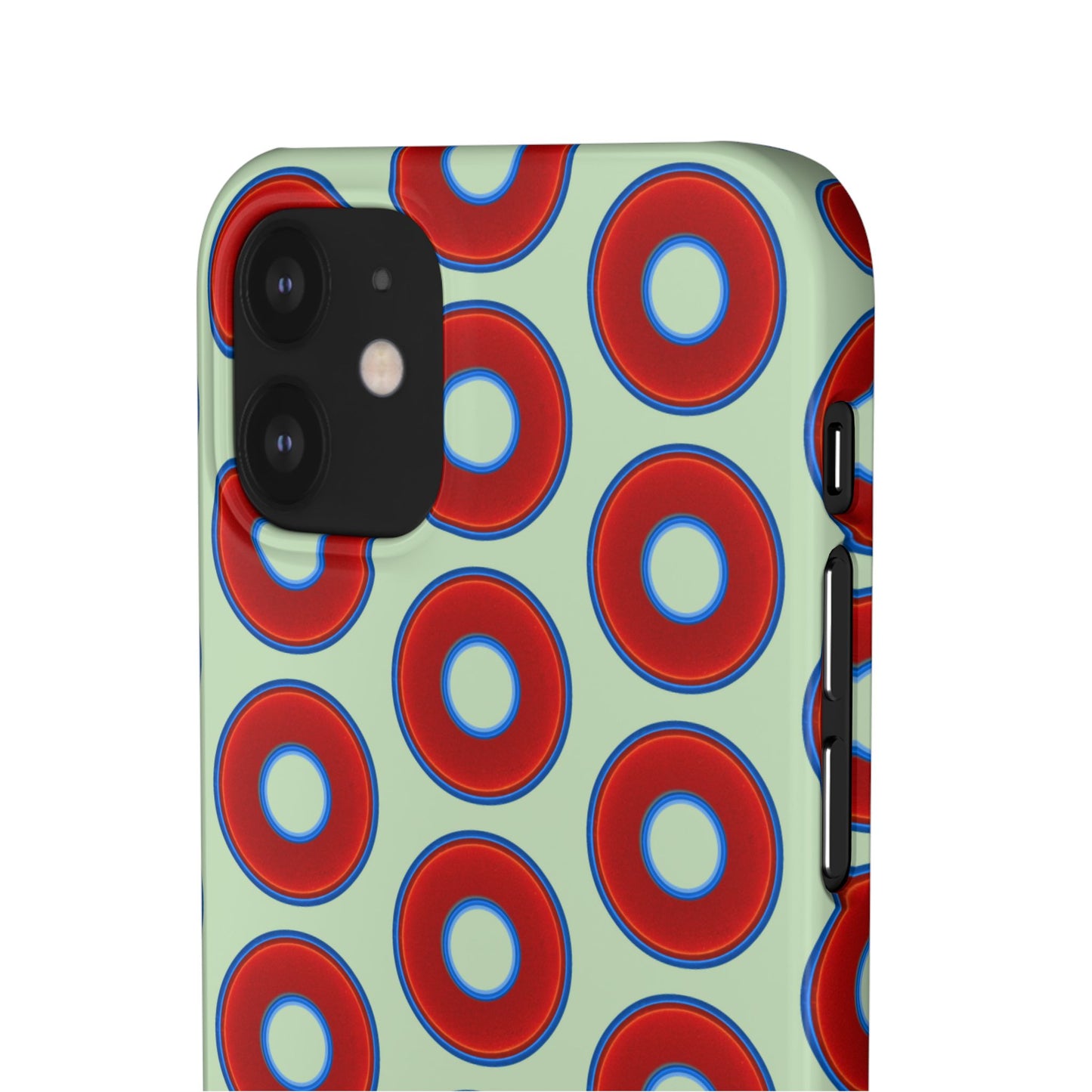 Lumpy Donut Snap Case - red vivid donut print w/seafoam green background
