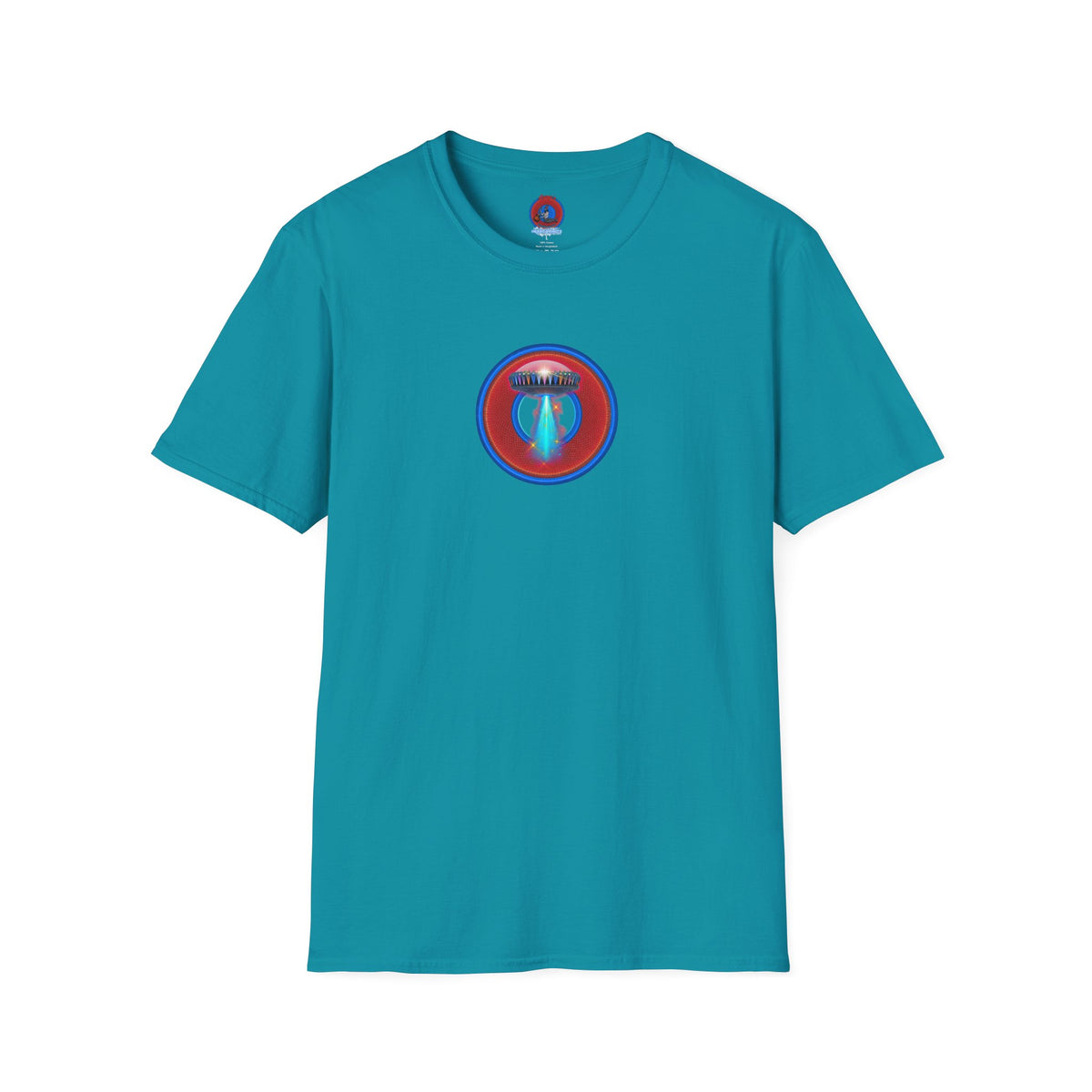 Classic Donut Tee - Unisex Soft-Style - "Donuts now Served on the Mothership" - red/blue donut