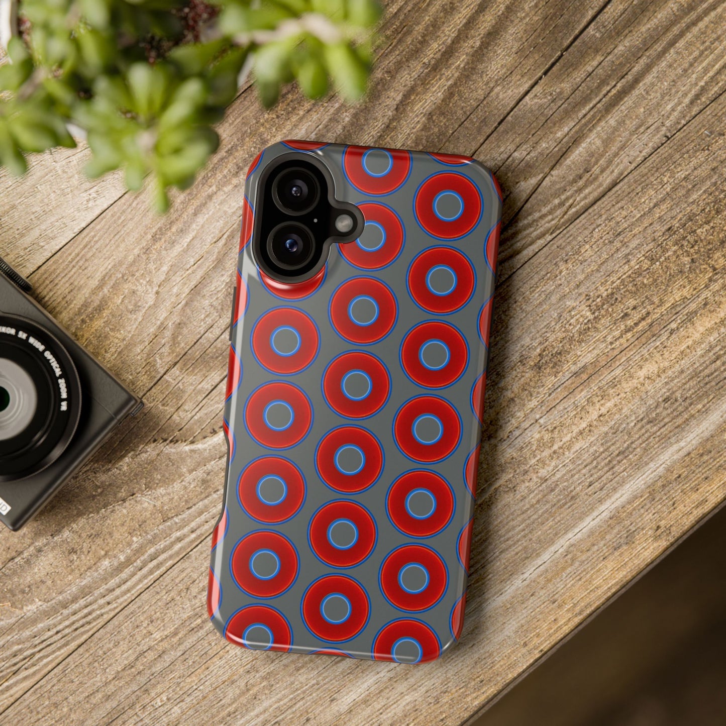 Magnetic Tough Donut Case - red vivid donut print w/dark gray background