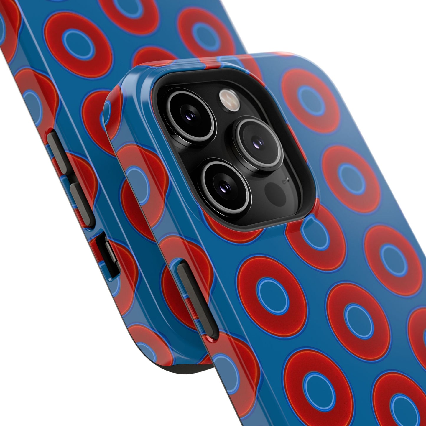 Impact-Resistant Lumpy Donut Case - red vivid donut print w/wavy navy background