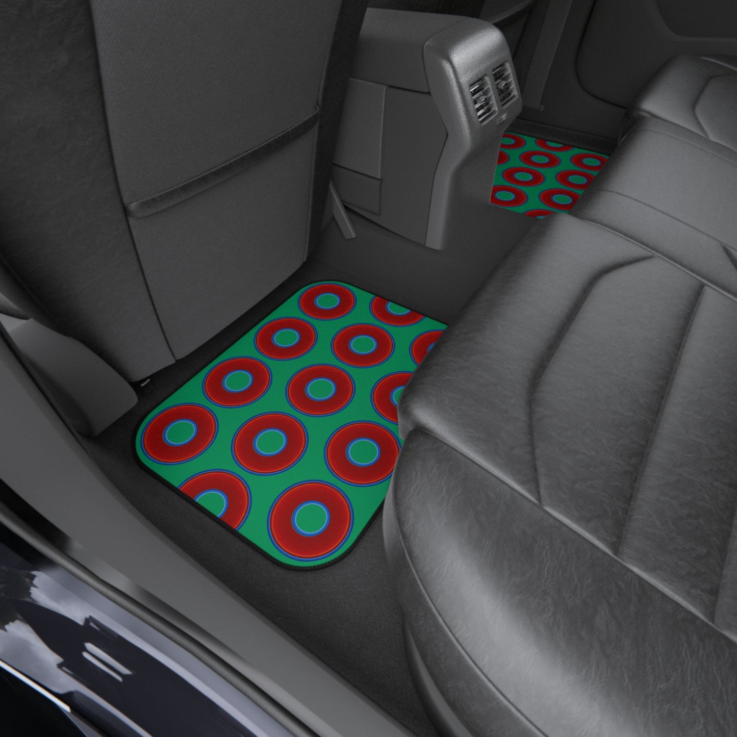 Contacted Car Mats - vivid donut print w/jade green background