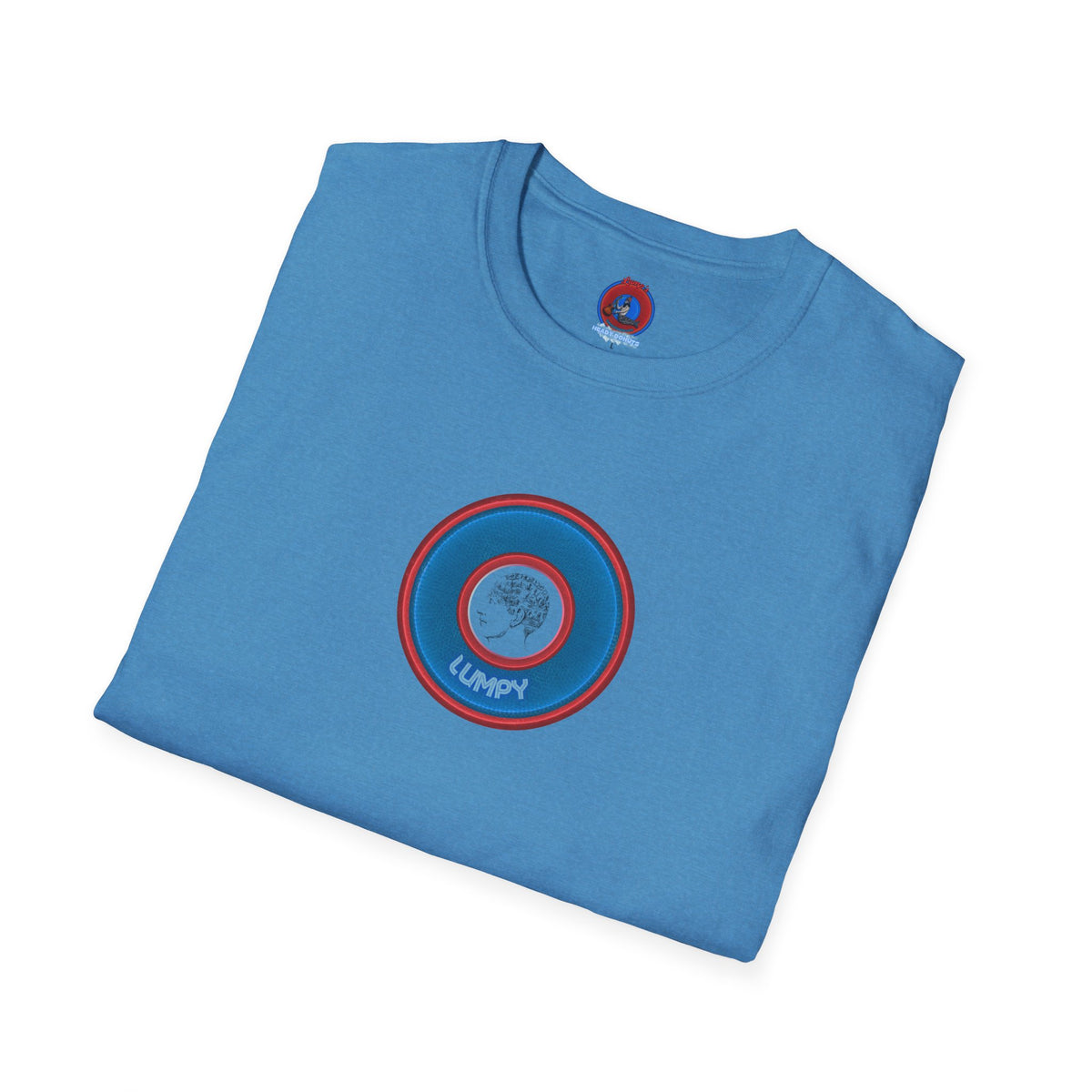 Classic Donut Tee - Unisex Soft-Style - "The Lumpy Donut" - variant 2 - blue/red donut