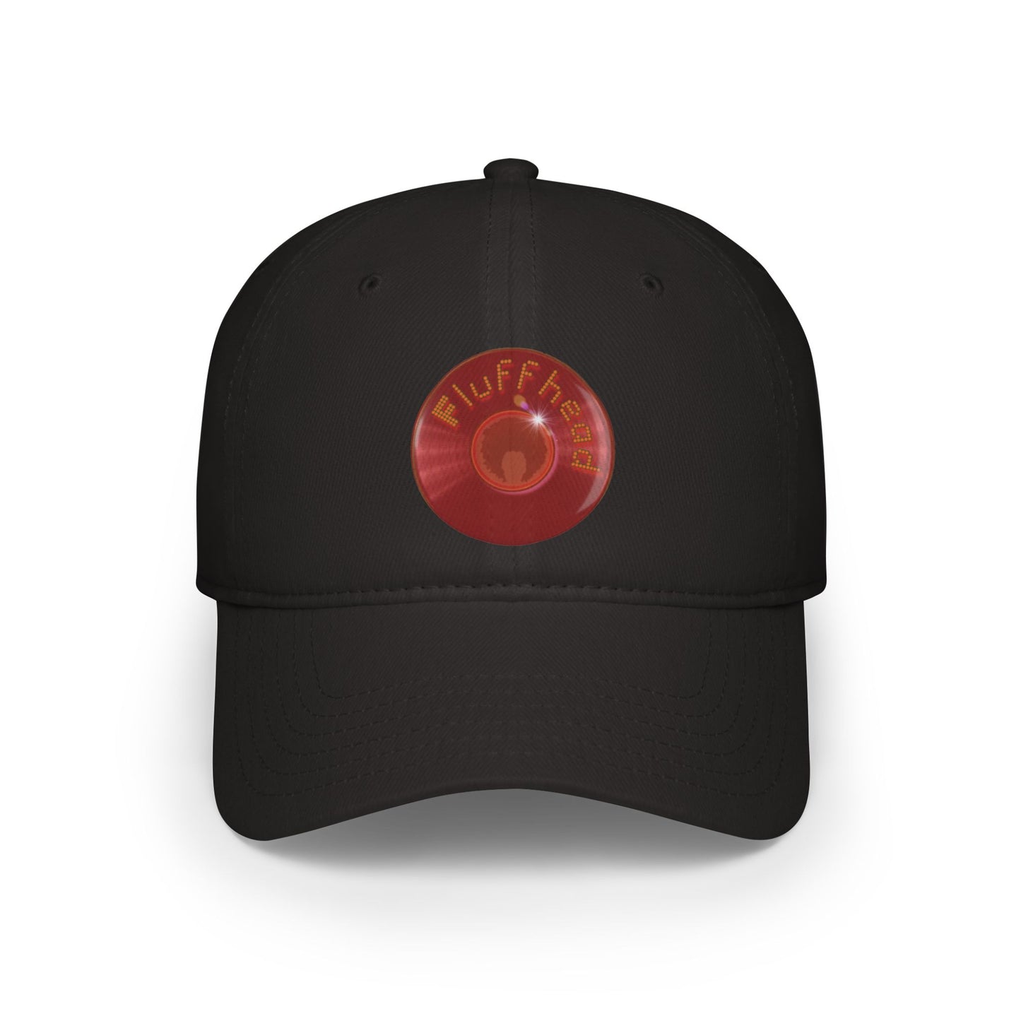 Lumpy Donut Baseball Cap - "The Fluffernutter Donut" - vivid red record donut w/