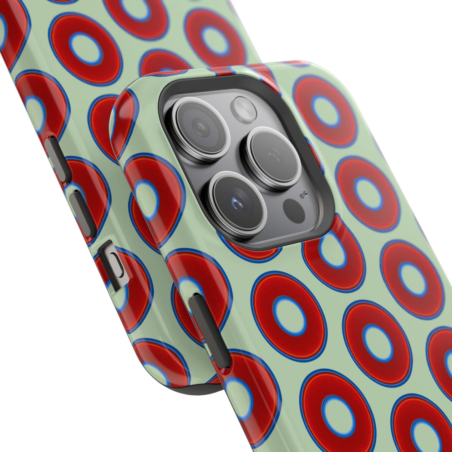 Impact-Resistant Lumpy Donut Case - red vivid donut print w/seafoam green background