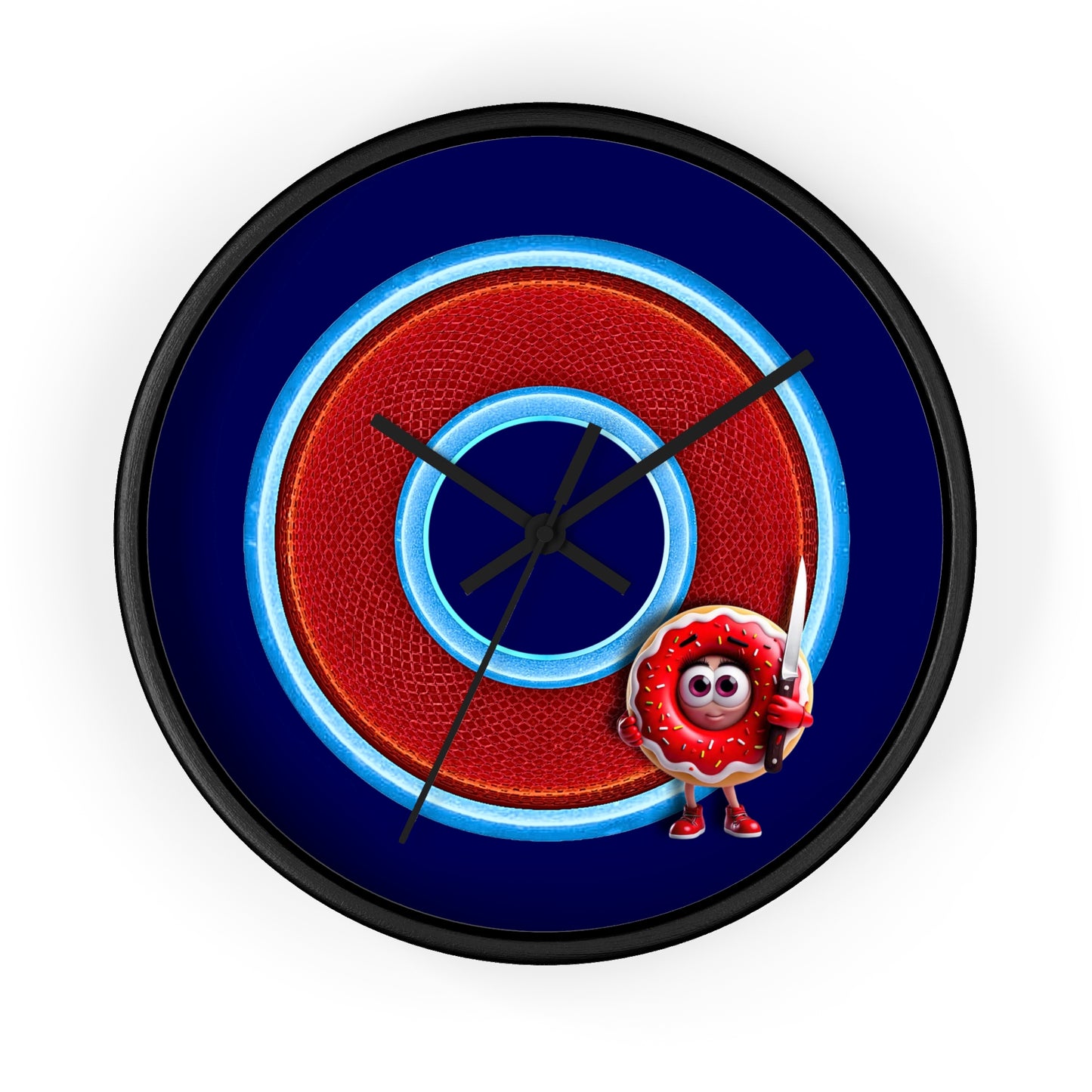Lumpy Wall Clock - "My Phriend the Donut" - variant 1 - rustic red donut w/navy blue background