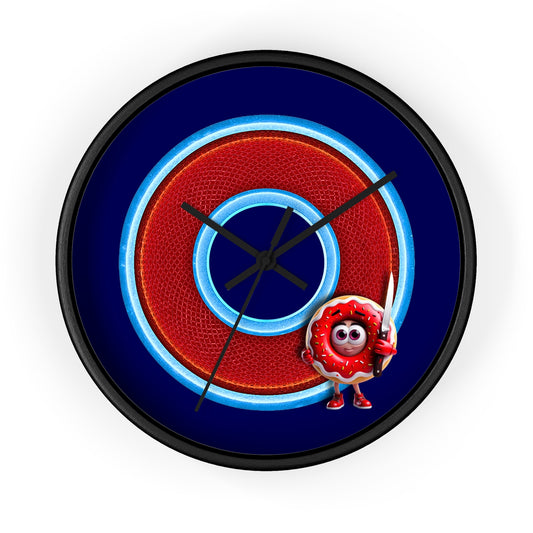 Lumpy Wall Clock - "My Phriend the Donut" - variant 1 - rustic red donut w/navy blue background